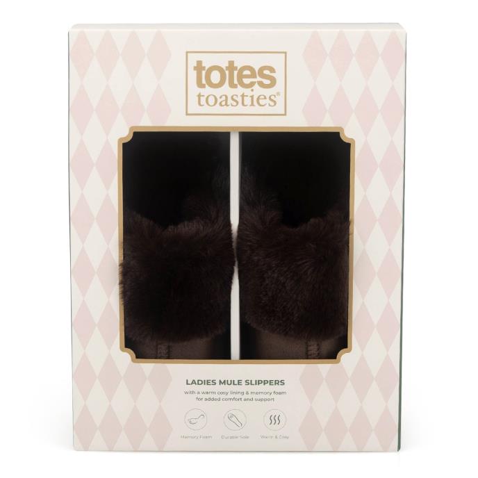 totes toasties® Ladies Velour Mule Slippers Chocolate Extra Image 7